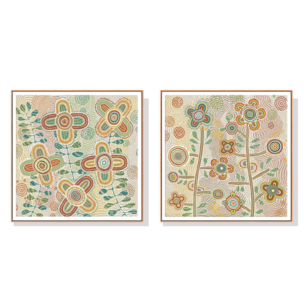 V207-21073-97518-00 Wall Art 90cmx90cm Lovely Pattern II 2 Sets Wood Frame Canvas - Image 1