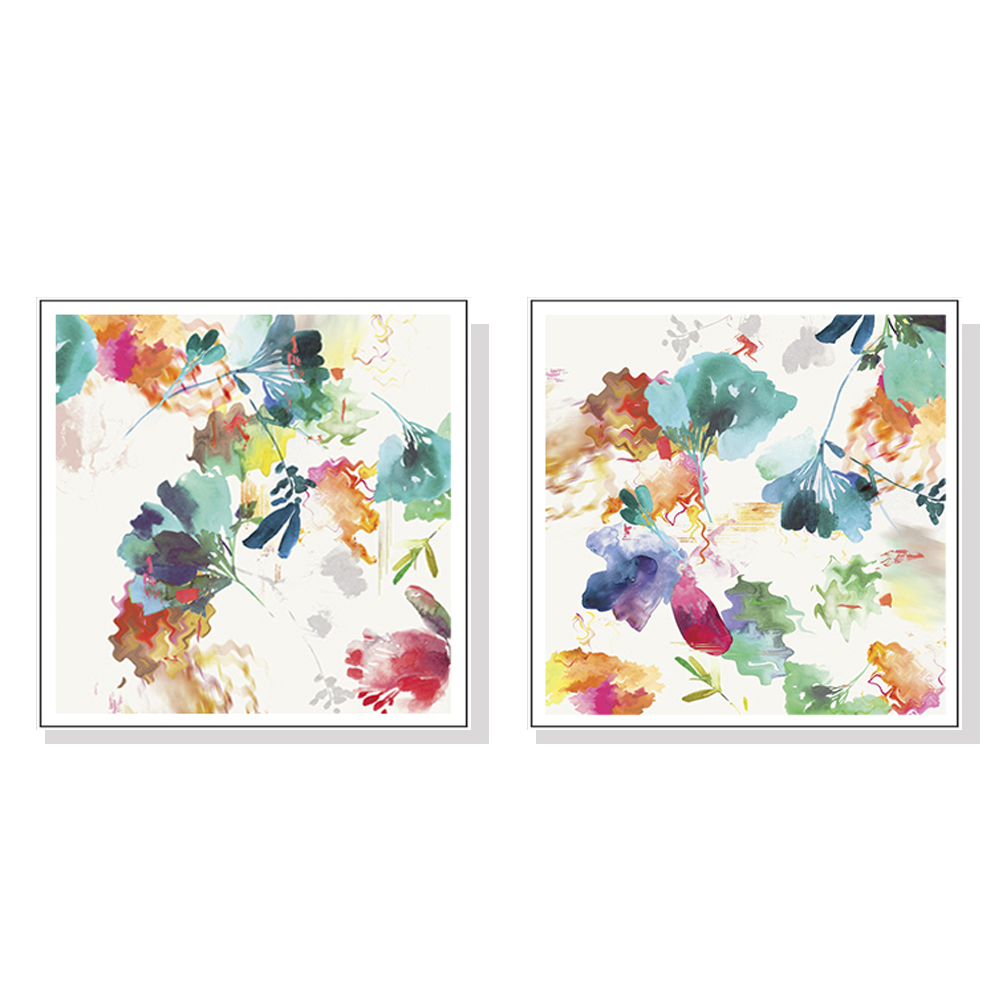 V207-2126-89675-00 Wall Art 70cmx70cm Glitchy Floral 2 Sets White Frame Canvas - Image 1