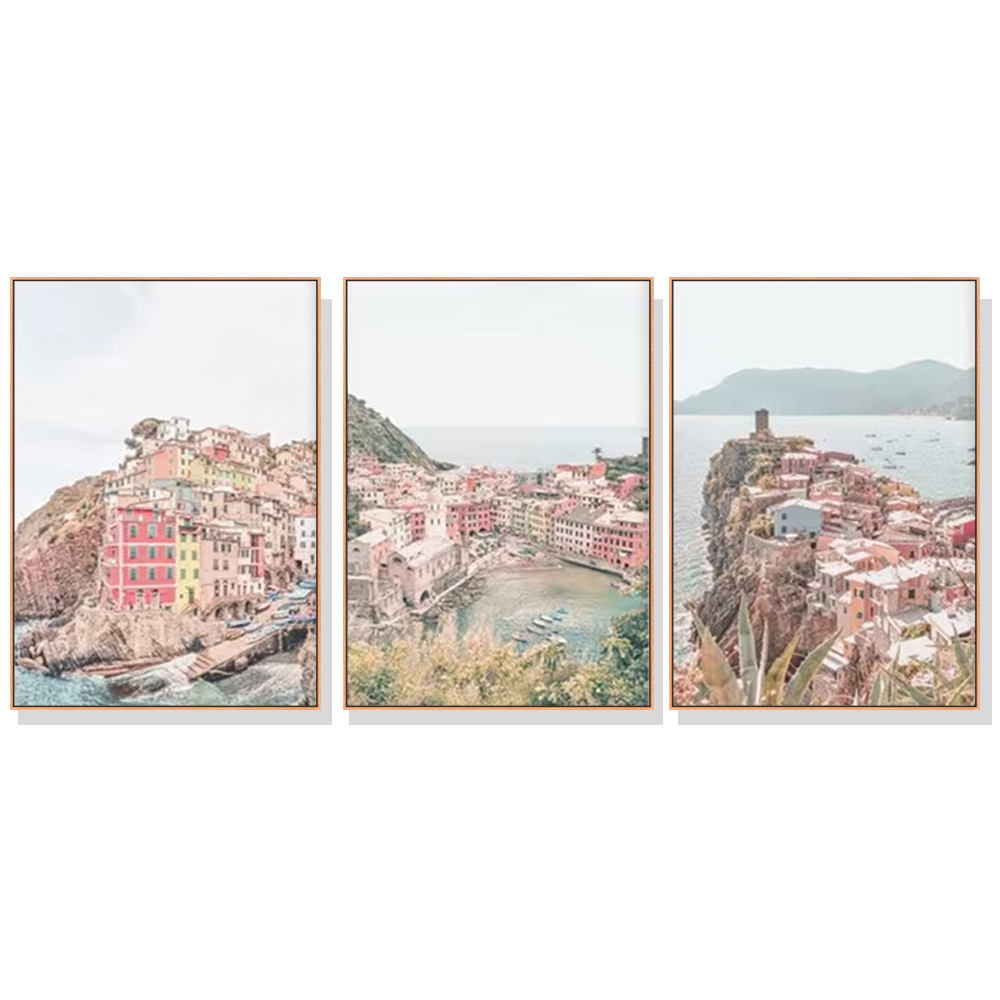V207-21312-97541-00 Wall Art 80cmx120cm Italy Cinque Terre 3 Sets Wood Frame Canvas - Image 1