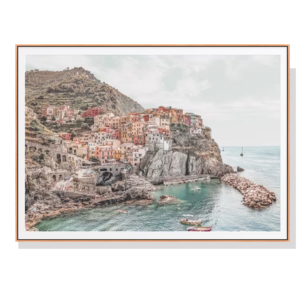 V207-21342-96729-00 Wall Art 90cmx135cm Italy Cinque Terre Wood Frame Canvas - Image 1