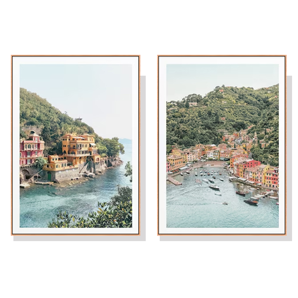 V207-21381-96727-00 Wall Art 40cmx60cm Italy Coast 2 Sets Wood Frame Canvas - Image 1