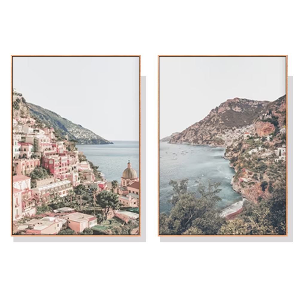 V207-2141-91413-00 Wall Art 50cmx70cm Italy Positano 2 Sets Wood Frame Canvas - Image 1