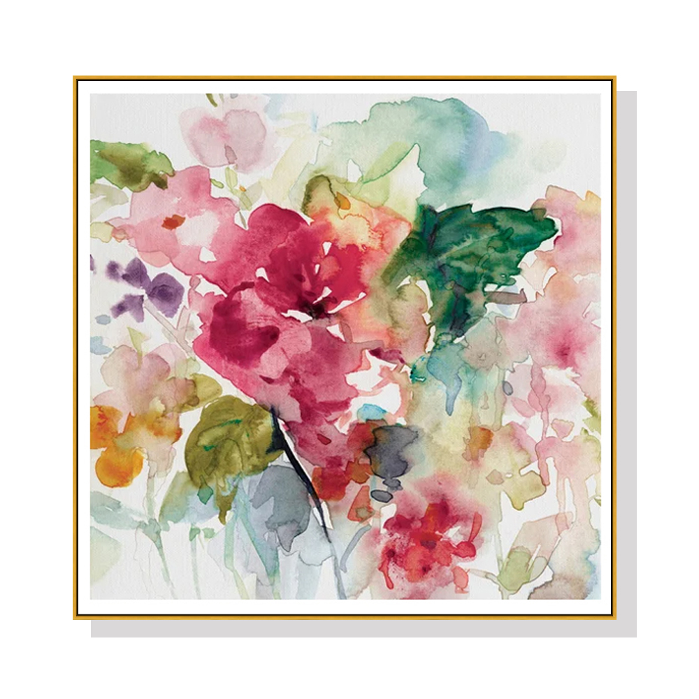 V207-21701-97502-00 Wall Art 40cmx40cm Floral Brunch Gold Frame Canvas - Image 1