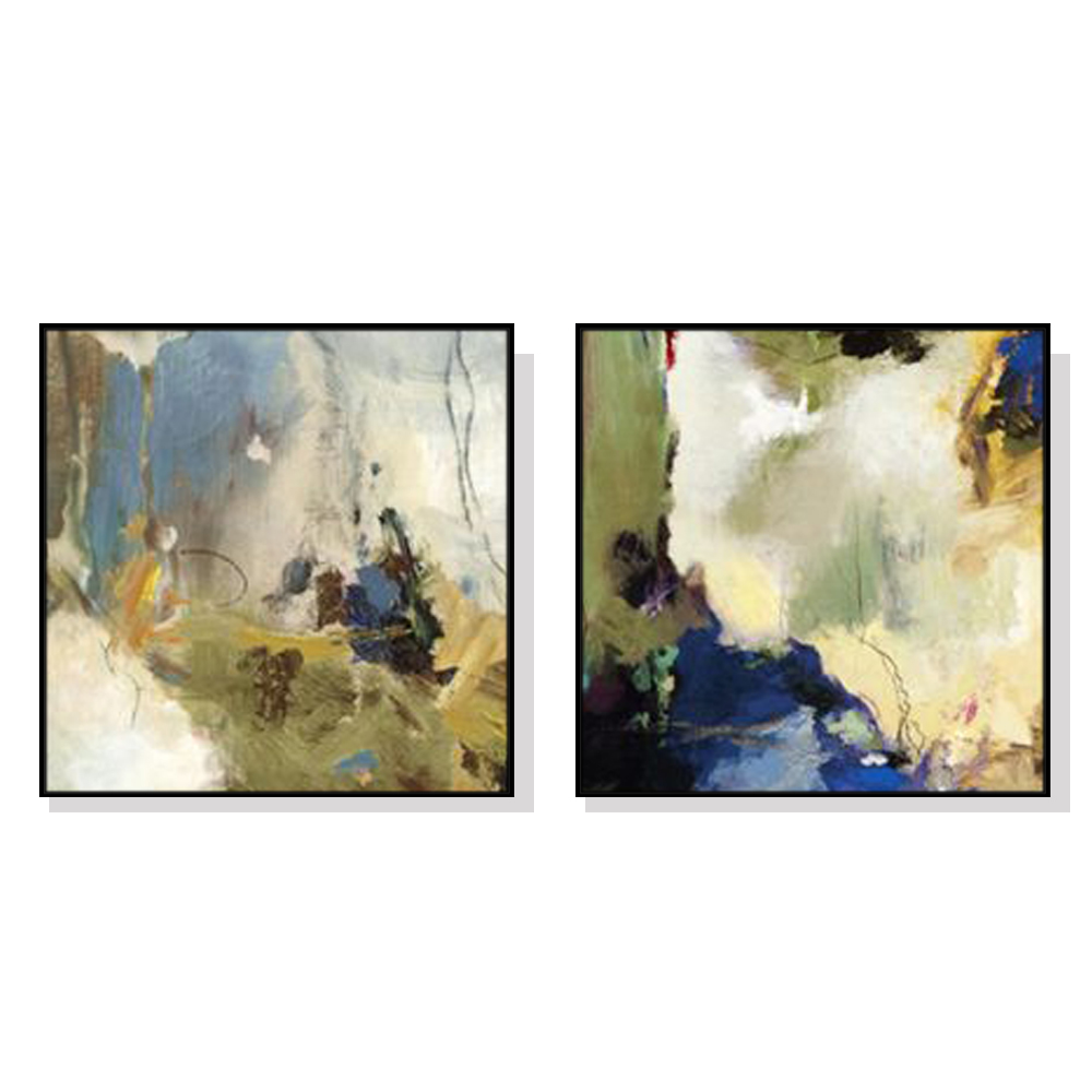 V207-2219-91355-00 Wall Art 60cmx60cm Abstract Blue 2 Sets Black Frame Canvas - Image 1