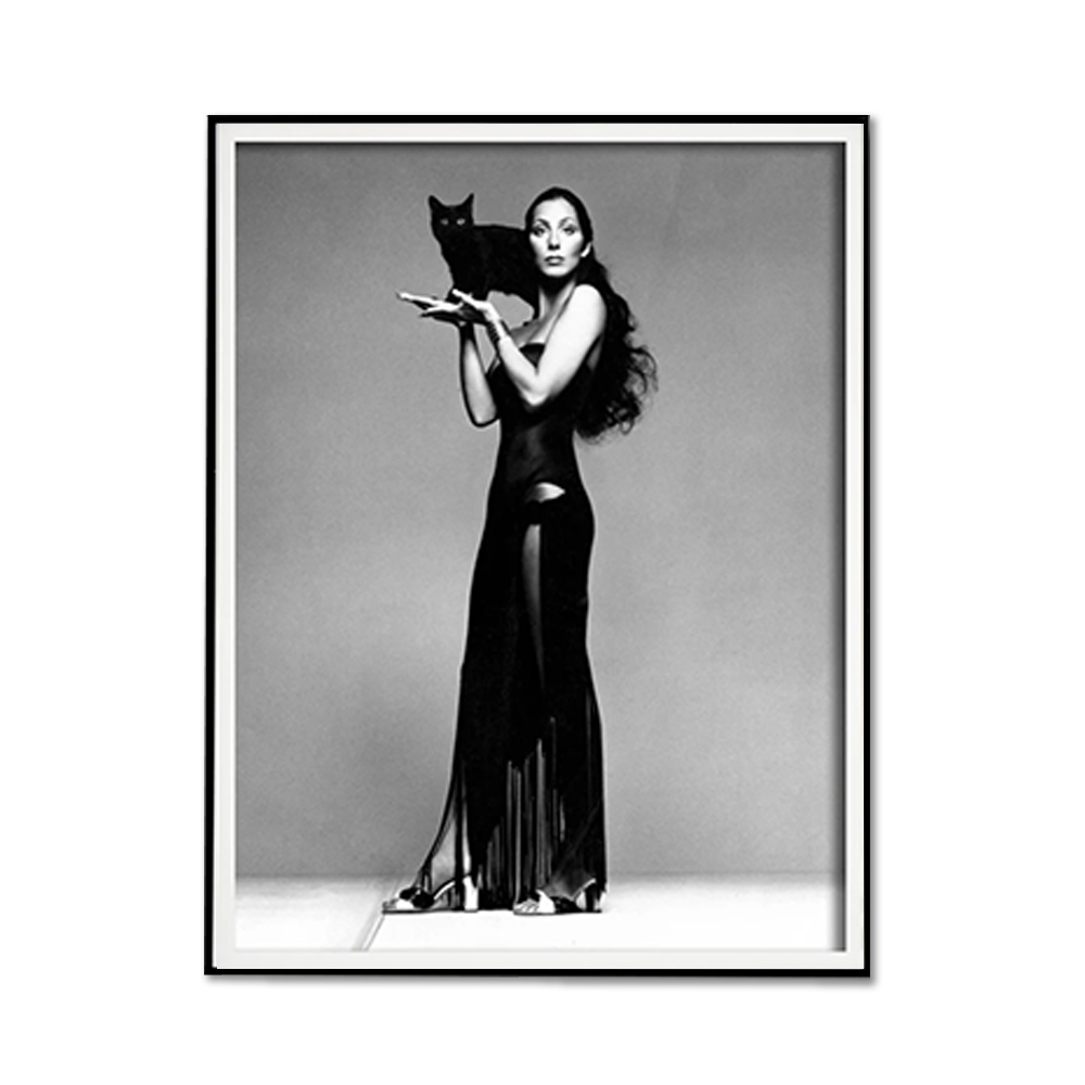 V207-2253-007-183918-00 Wall Art 90cmx135cm Cher Music Black and White, Black Frame Canvas - Image 1