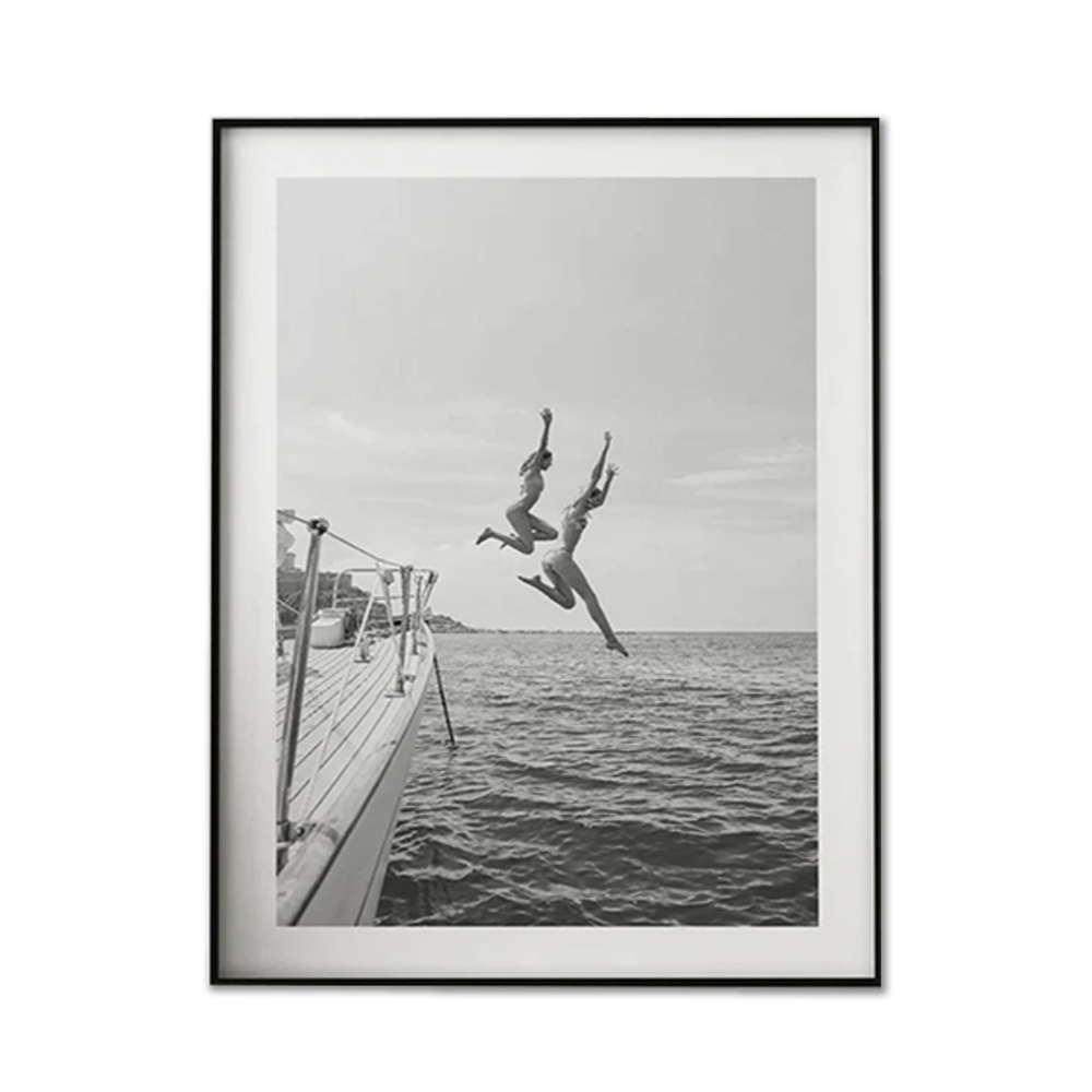 V207-2259-008-183846-00 Wall Art 100cmx150cm Black and White Ocean Jump, Black Frame Canvas - Image 1