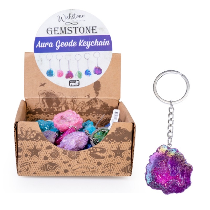 V210-2698006-89390-00 Gemstone Aura Quartz Geode Keychain (SENT AT RANDOM) - Image 1