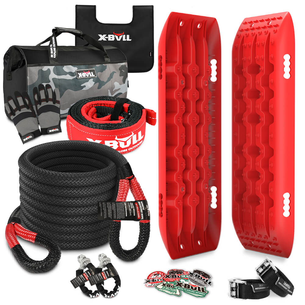 V211-AU-ST001XBRK013-97309-00 X-BULL Recovery Kit Kinetic Recovery Rope With 2PCS Recovery Tracks Gen2.0 Red - Image 1