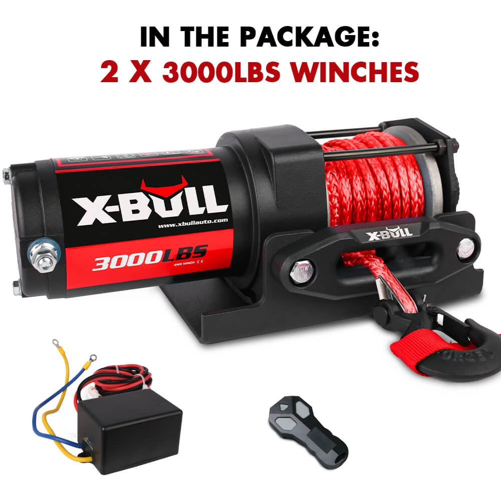 V211-AUEB-AXEW002-2-144289-00 X-BULL 12V Electric Winch Boat 3000LBS Synthetic Rope Wireless Remote ATV 4WD 2 Units - Image 1