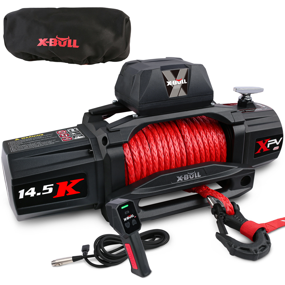 V211-AUEB-AXEW016WP011-89487-00 X-BULL 12V Electric Winch 14500LBS synthetic rope with winch cover - Image 1