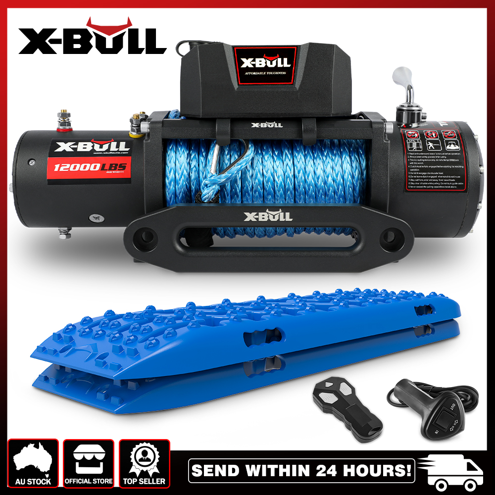 V211-AUEB-XBEW006RT008V-159176-00 X-BULL 12V Electric Winch 12000LBS 4WD synthetic rope/2PCS Recovery Tracks Sand Mud Track Gen3.0 Blue - Image 1