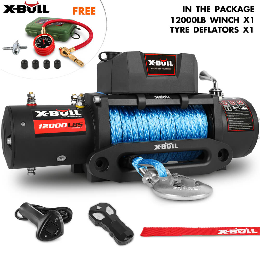 V211-AUEB-XBEW006TG005-89584-00 X-BULL 12V Electric Winch 12000LBS synthetic rope 4wd Jeep with Tire Deflator - Image 1