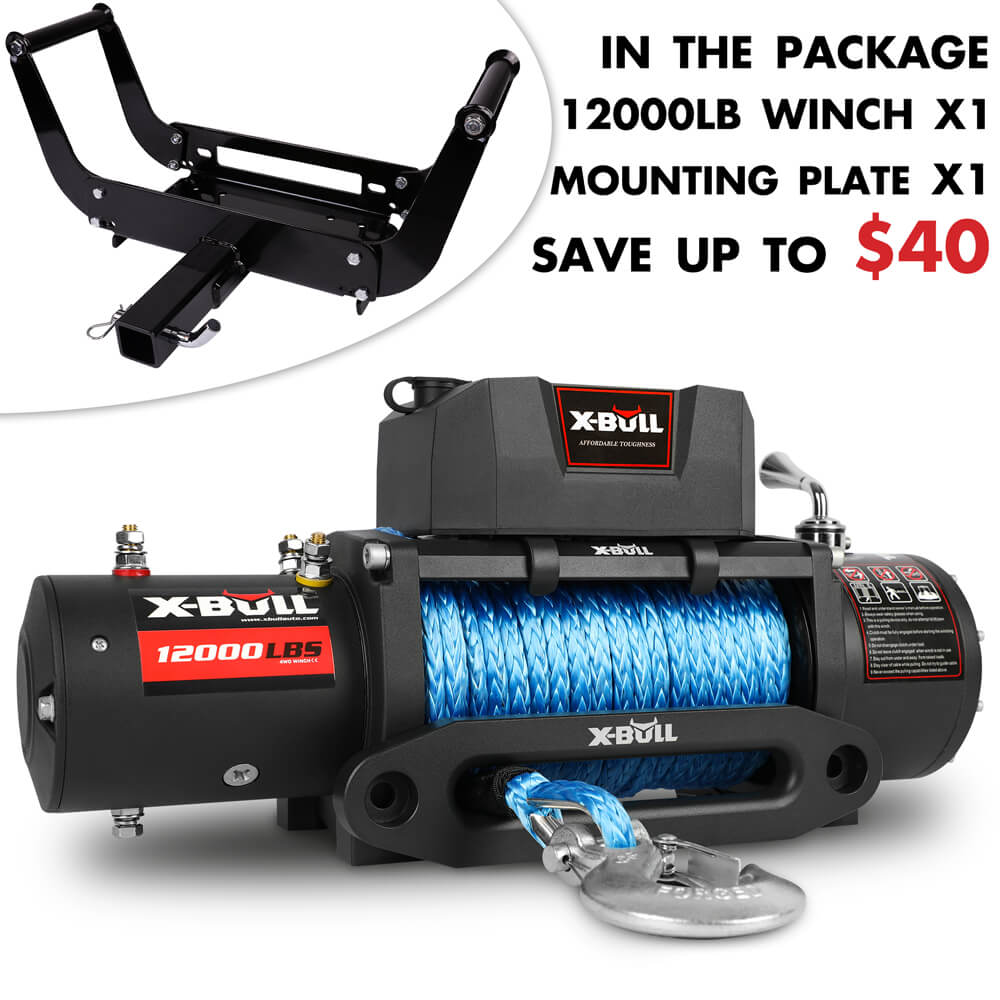 V211-AUEB-XBEW006WP009V-159190-00 X-BULL 4x4 Electric Winch 12V 12000LBS synthetic rope 4WD Car with winch mounting plate - Image 1