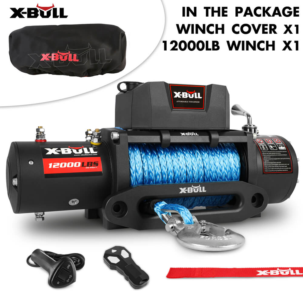 V211-AUEB-XBEW006WP011-89589-00 X-BULL 12V Electric Winch 12000LBS synthetic rope 4wd Jeep with winch cover - Image 1