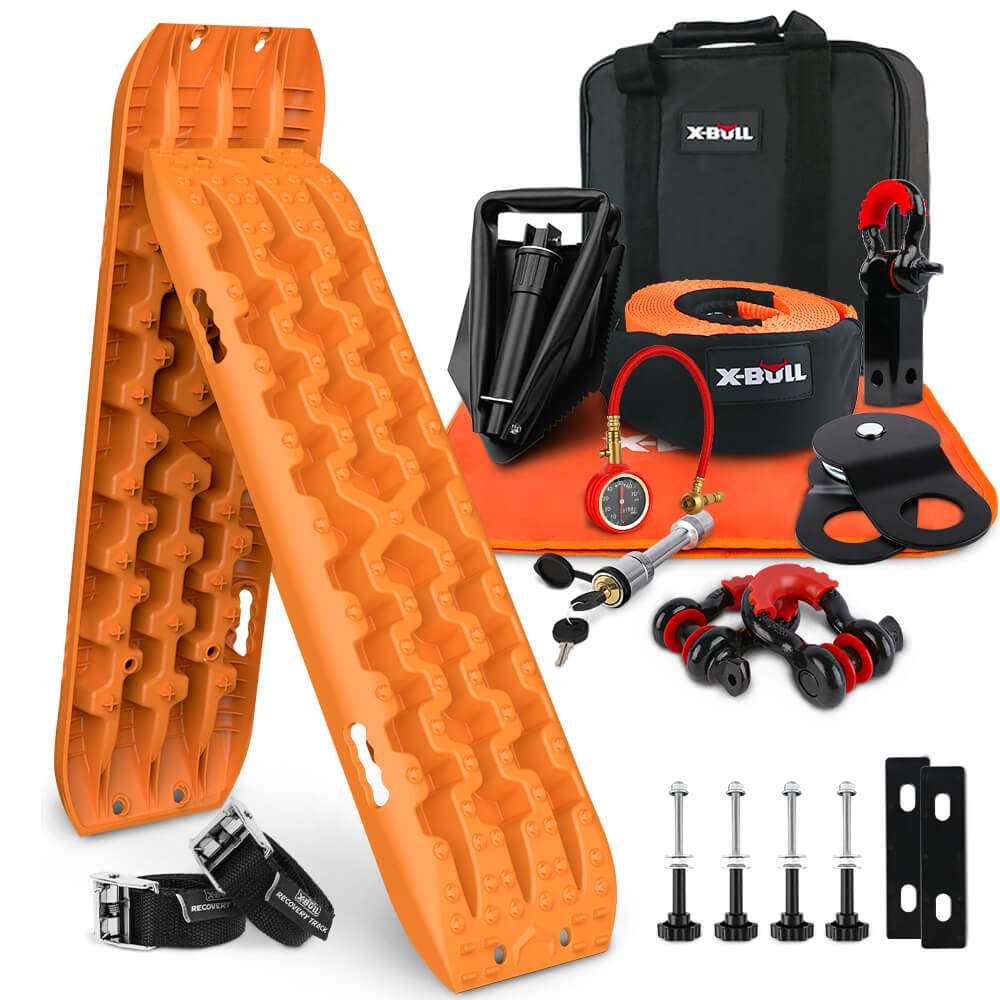 V211-AUEB-XBRK011XBRT016V-150060-00 X-BULL Winch Recovery Kit with Recovery Tracks Boards Gen 3.0 Mounting Pins Snatch Strap Off Road 4WD - Image 1