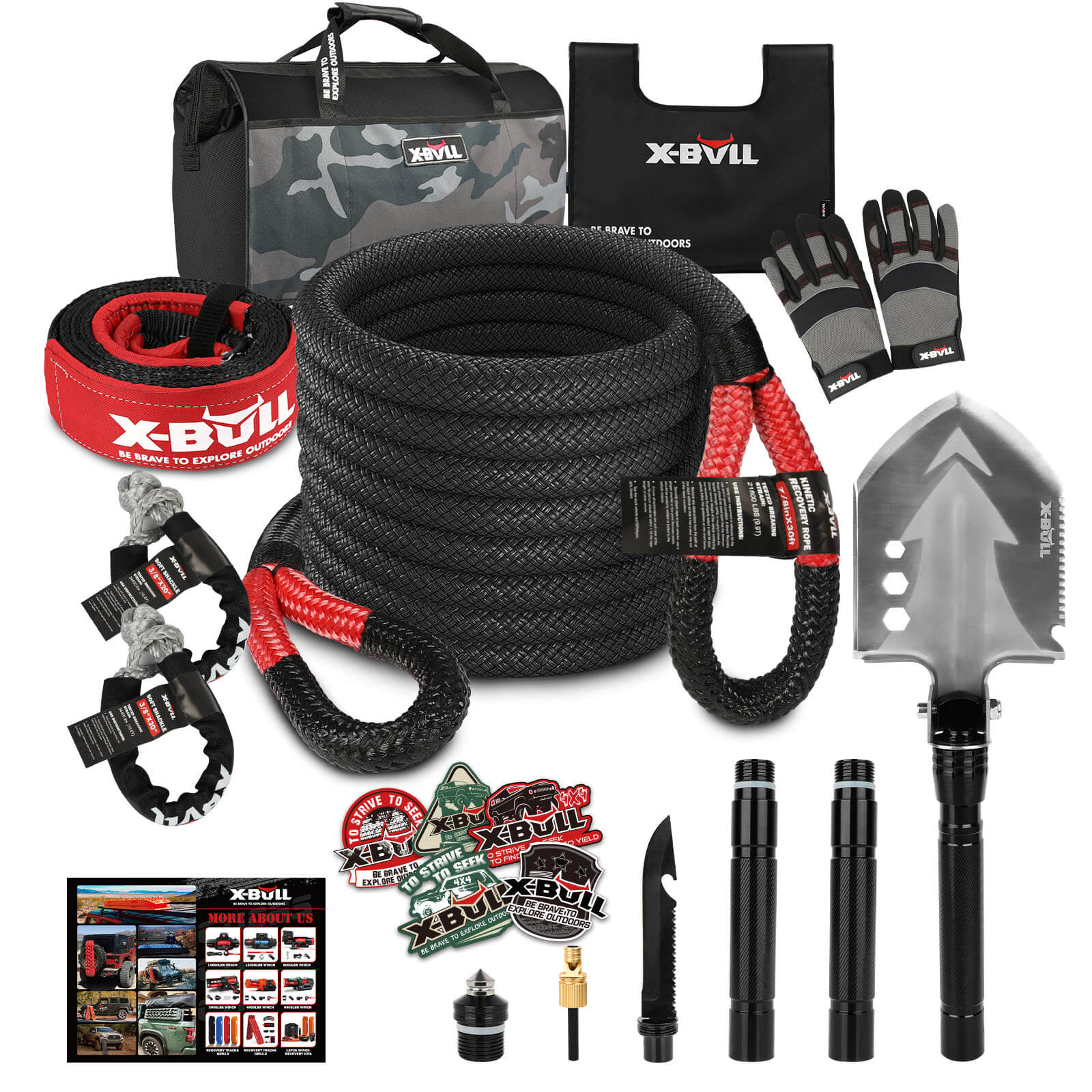 V211-AUEB-XBRK013FS001-202504011340-00 X-BULL Snatch Strap Soft Shackles Kinetic Recovery Rope Folding Shovel Survival - Image 1