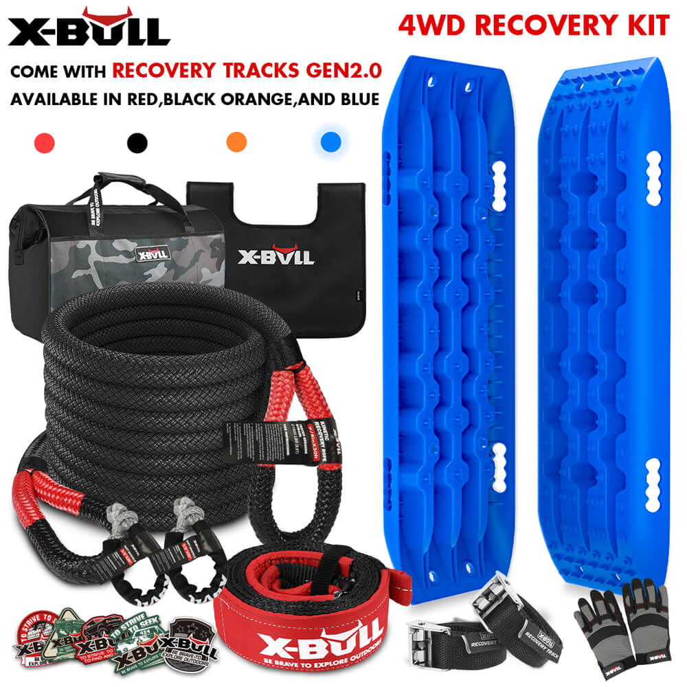 V211-AUEB-XBRK013ST005N-174793-00 X-BULL 4X4 Recovery Kit Kinetic Recovery Rope Snatch Strap With 2PCS Recovery Tracks 4WD Gen2.0 Blue - Image 1