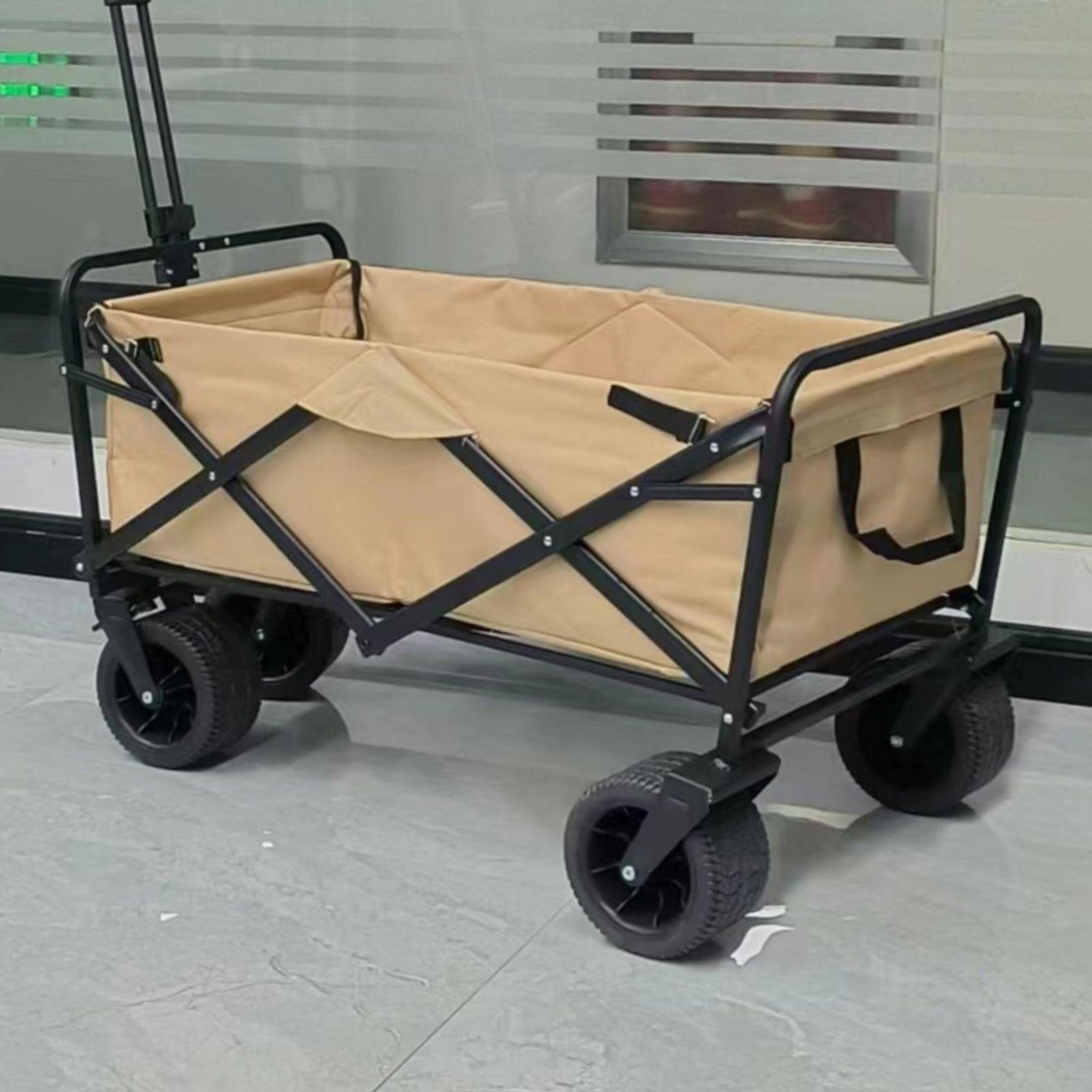 V213-1PCFOLDABLESHOPPINGCART-KHAKI-172509-00 1PC Foldable Shopping Cart ( Khaki ), Heavy Duty Collapsible Wagon with All-Terrain 10cm Wheels, Load 150kg, Portable 160 Liter Large Capacity Beach Wagon, Camping, Garden, Beach Day, Picnics, Shopping, Outdoor Grocery Cart with Adjustable Handle - Image 1