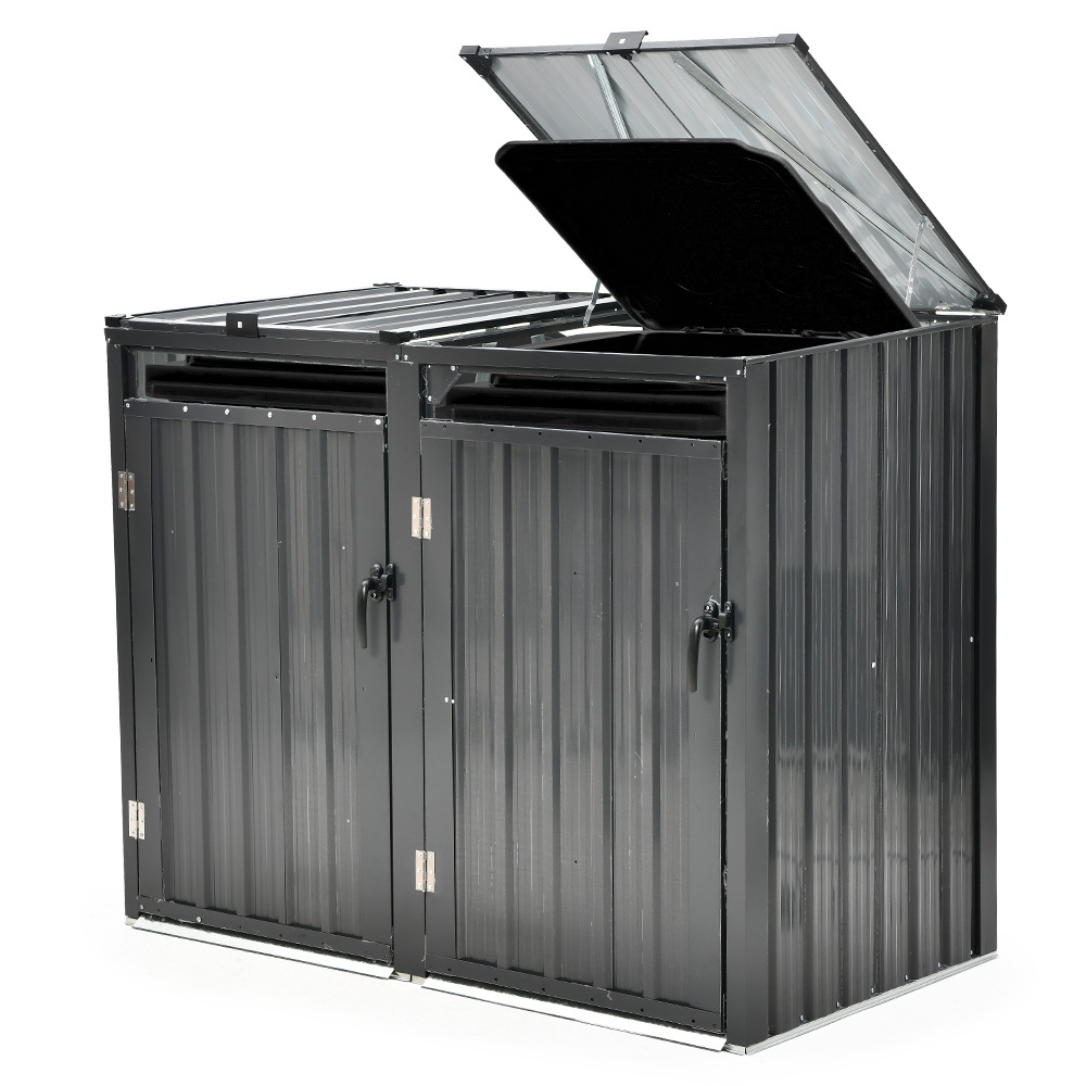 V219-GBGSTLPCGS2A-202502281141-00 PLANTCRAFT Double Steel Wheelie Garbage Bin Storage Shed, Enclosure with 2 Opening Doors - Image 1