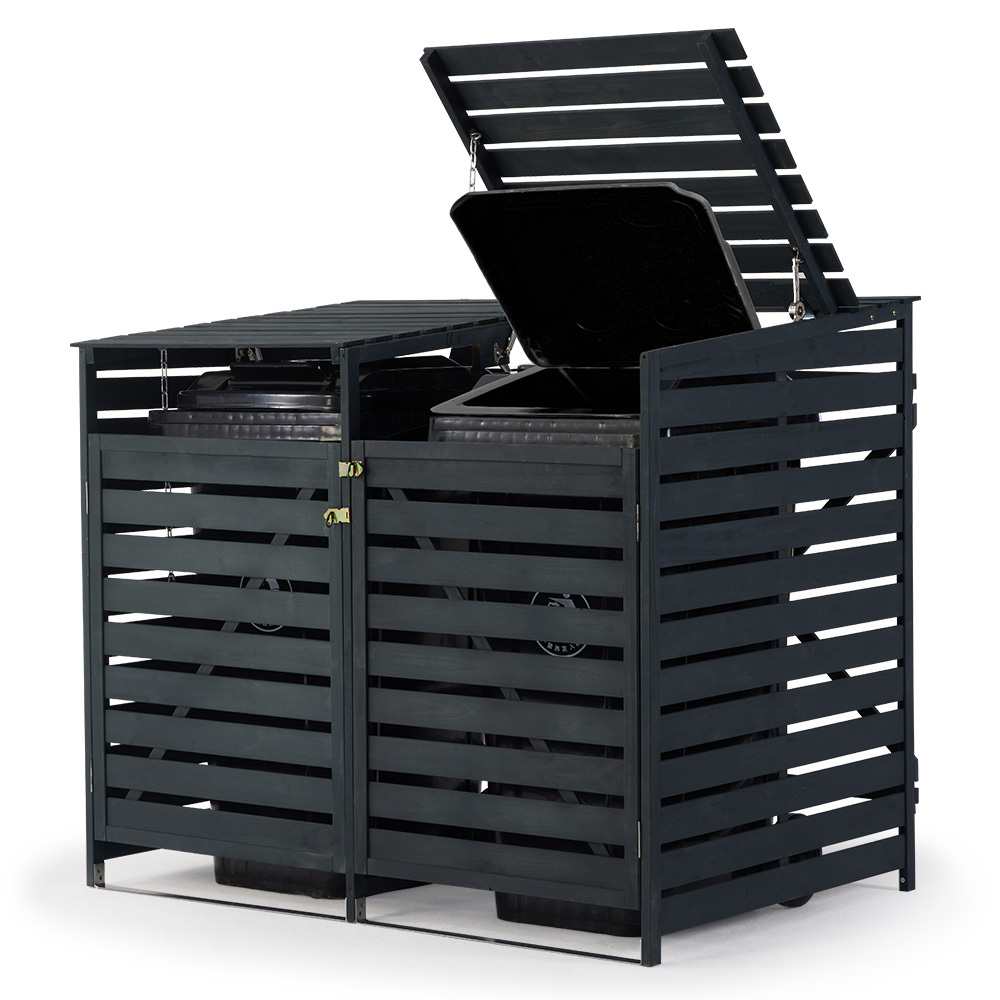 V219-GBGWODPCG2DA-225594-00 PlantCraft Double Wood Wheelie Bins Storage Shed, 2 Door Garbage Rubbish Bin Enclosure - Image 1