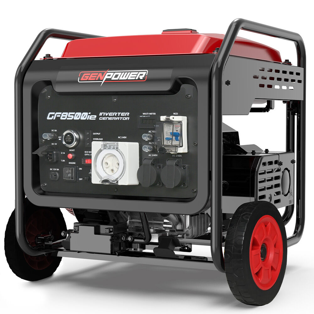 V219-GENPTRGN85FA-225536-00 GENPOWER 8.5kW Peak 7.2kw Open Frame Inverter Generator, Push-Button Start, 2x15A, 1x32A, 20L Tank, Wheels, RCD, Portable, Backup - Image 1