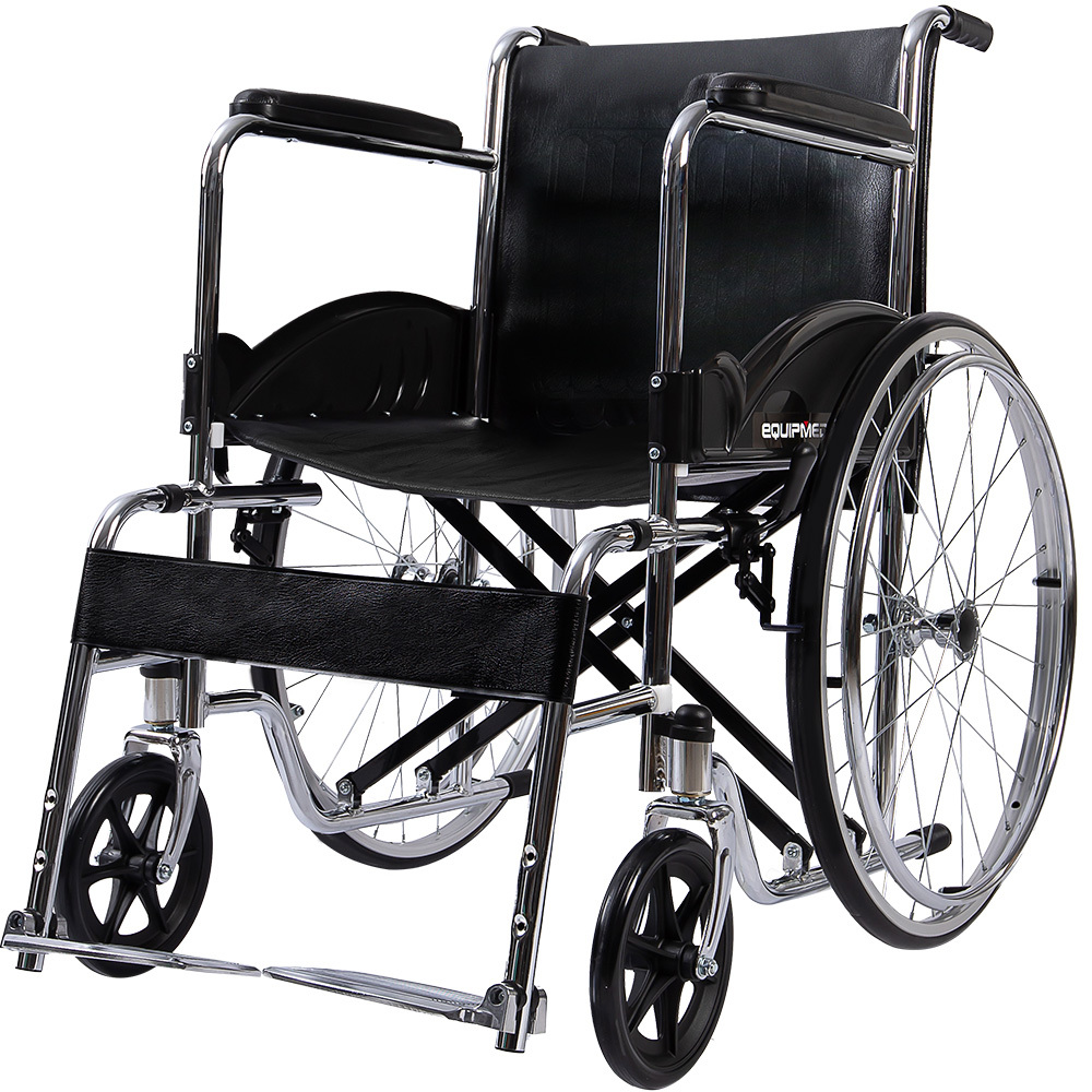 V219-HELWLCEQ1EKA-202503241145-00 Equipmed Folding Manual Wheelchair Self Propelled, 24" Rear Wheels, Chrome Steel Frame, 46cm Wide Seat, 100kg Capacity, Park Brakes - Image 1