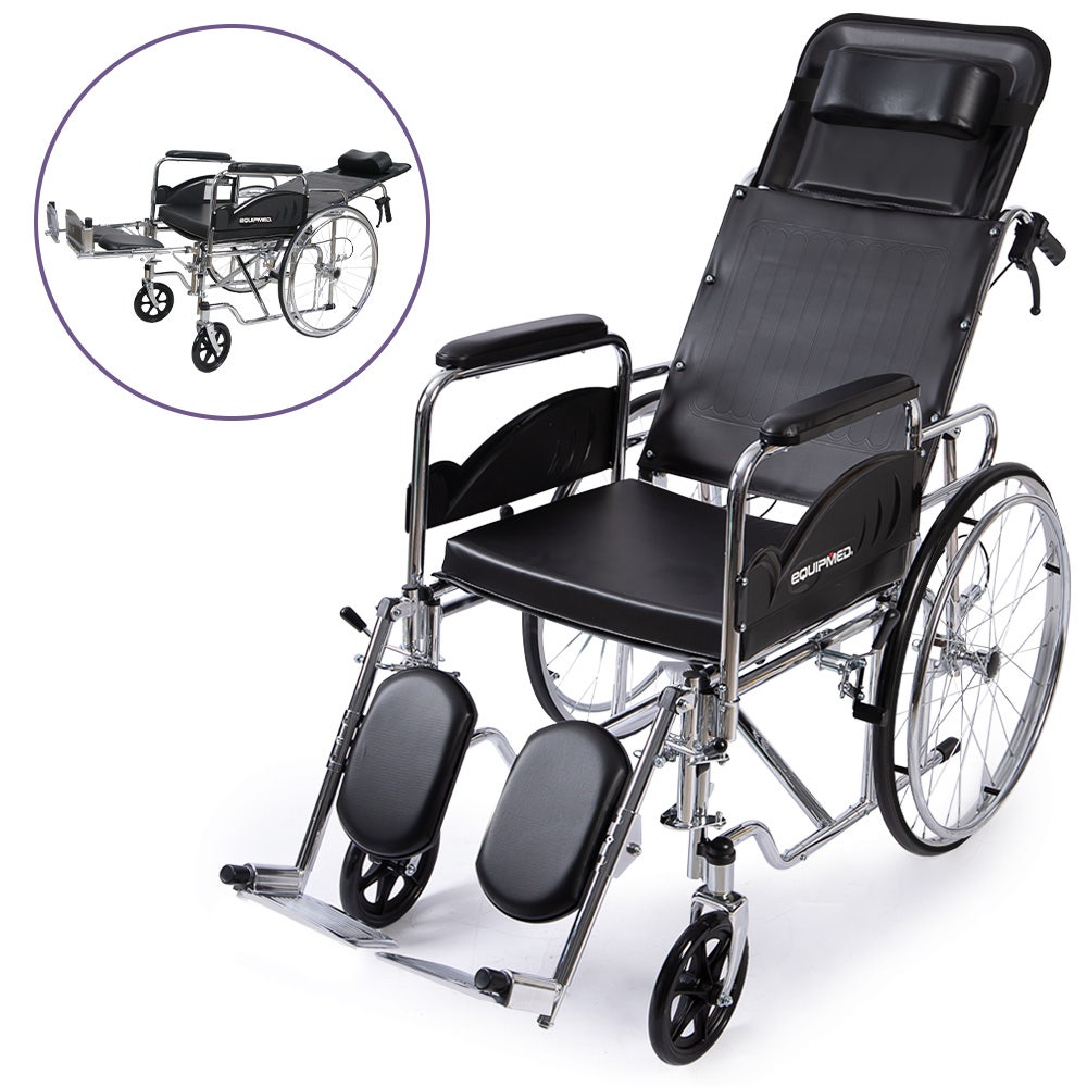 V219-HELWLCEQ1RKA-202507281642-00 Equipmed Folding Manual Reclining Wheelchair Self Propelled, 24" Rear Wheels, Chrome Steel Frame, 46cm Wide Seat, 100kg Capacity, Park Brakes - Image 1