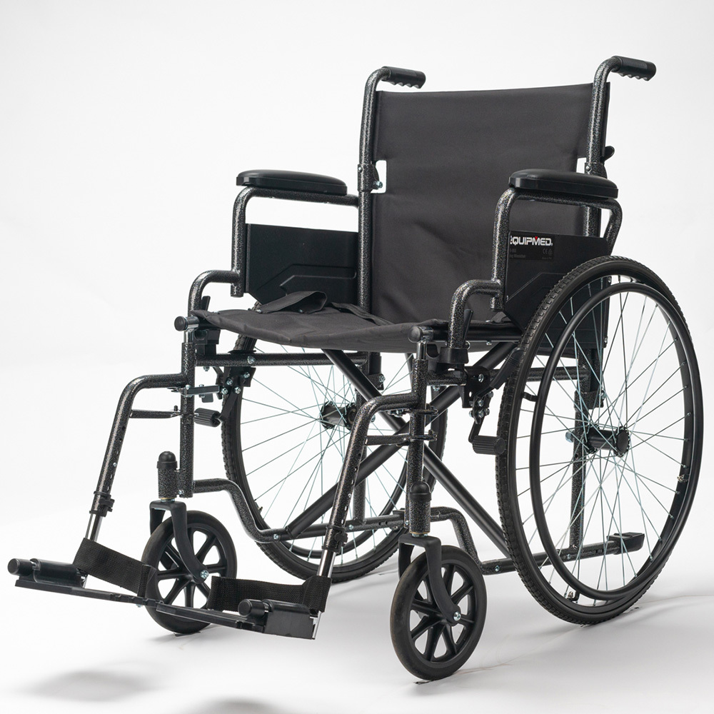 V219-HELWLCEQS24A-74102-00 Equipmed 24 Inch Folding Bariatric Wheelchair, XL Wide Design, 136kg Capacity, Park Brakes, Retractable Armrests, Dark Grey Hammertone - Image 1