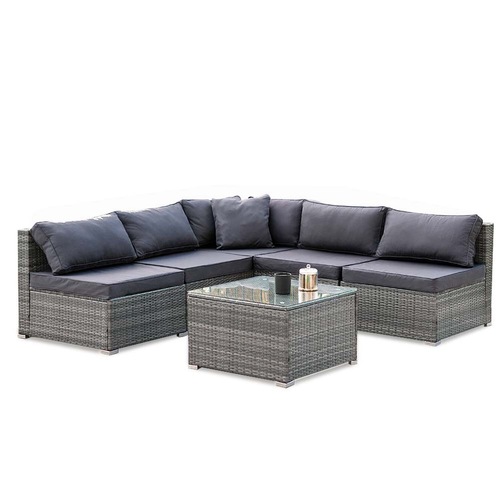 V219-OTDOLSLR5SGY2-74216-00 LONDON RATTAN 5 Seater Modular Outdoor Setting Lounge with Coffee Table, Grey - Image 1