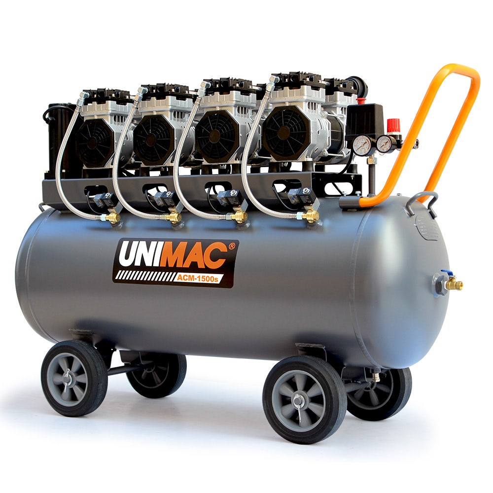 V219-TOLACMUM1M5FA-202507041945-00 Unimac 150L 4.5HP Ultra-Slient Oil-Free Electric Air Compressor, Long Life Quad Motor, 116PSI Portable Heavy Duty, Twin Nitto Outlets, 15A Plug - Image 1