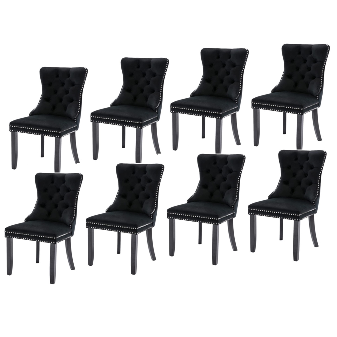 V226-SW1901BK-4-90905-00 8x Velvet Dining Chairs Upholstered Tufted Kithcen Chair with Solid Wood Legs Stud Trim and Ring-Black - Image 1