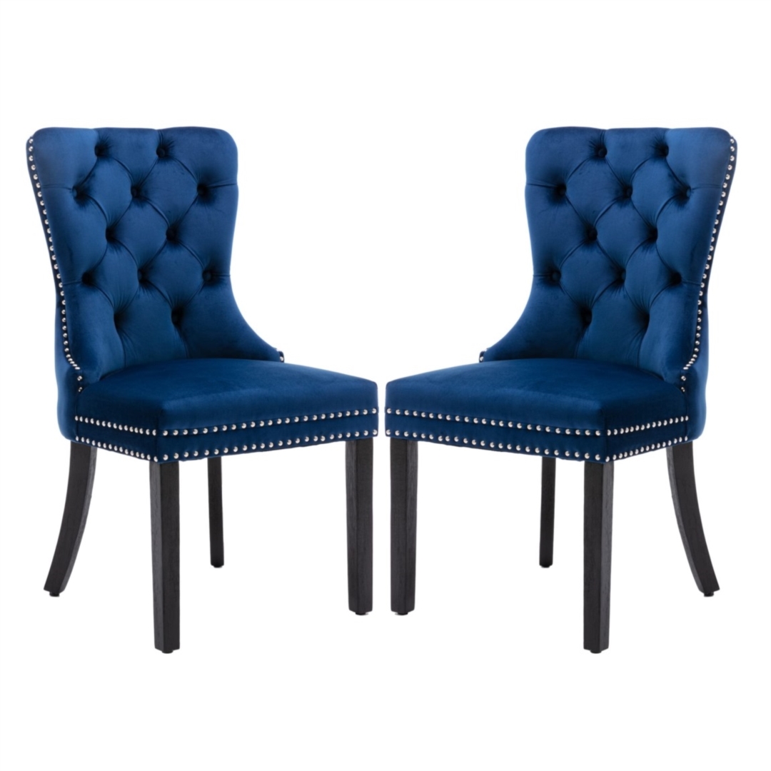 V226-SW1901BL-c08c15_69434a27862f4dd4aea44c1301af11ed_mv2-00 2x Velvet Dining Chairs Upholstered Tufted Kithcen Chair with Solid Wood Legs Stud Trim and Ring-Blue - Image 1