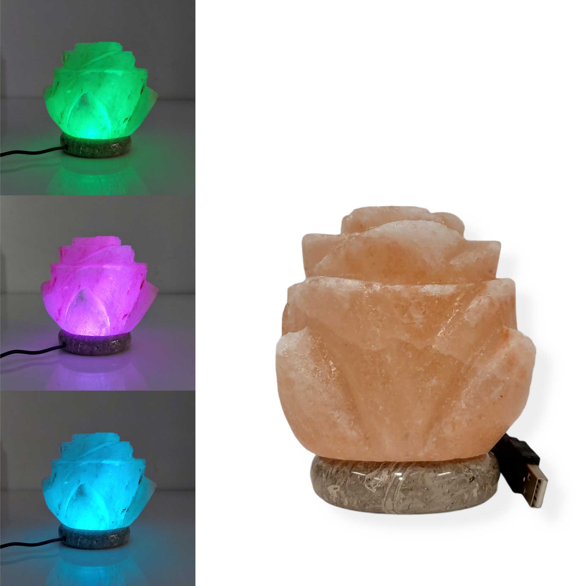 V238-SUPDZ-39440180543568-202505230930-00 USB Colour Changing Salt Himalayan Lamp - Flower Shape Pink Rock LED Light - Image 1