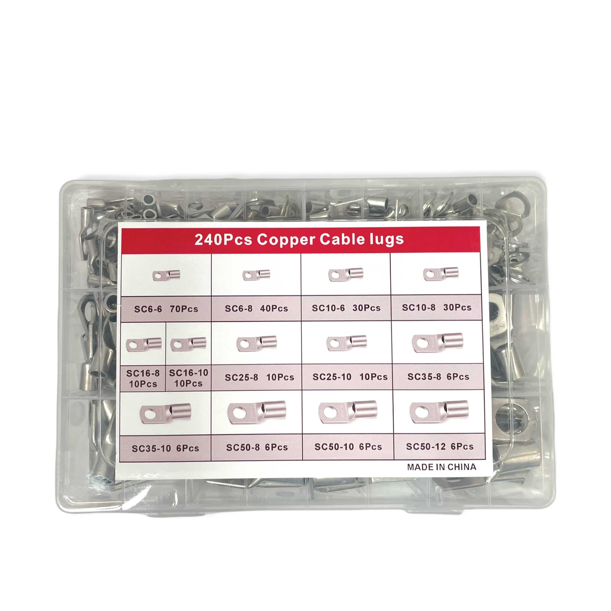 V238-SUPDZ-39599190081616-150591-00 240 Pcs Copper Cable Lugs Electrical Battery Ring Terminal Connectors SC6-SC50 - Image 1