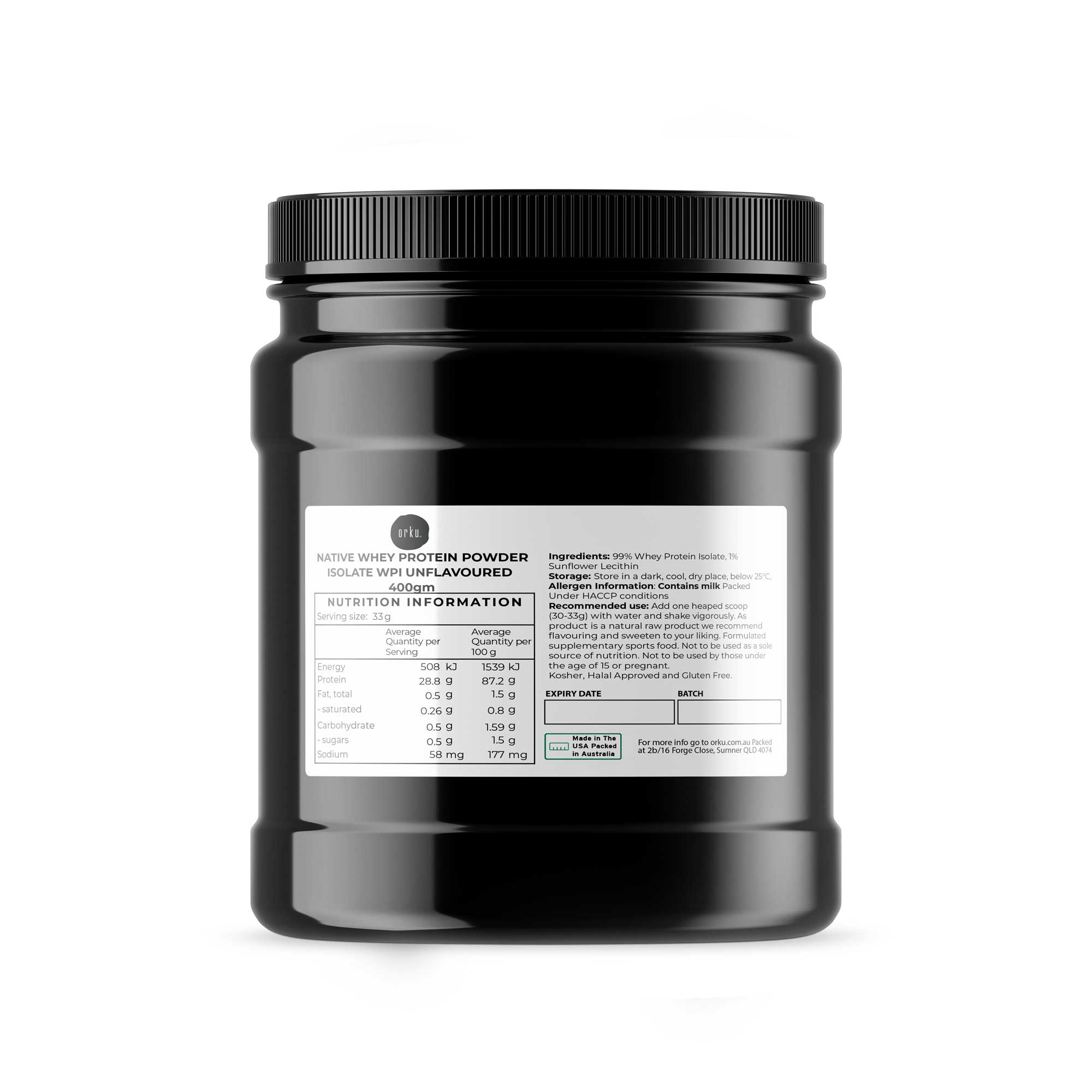 V238-SUPDZ-40358279315536-202509051243-00 Orku 400g Native Whey Protein Isolate Powder - Unflavoured WPI Jar - Image 1