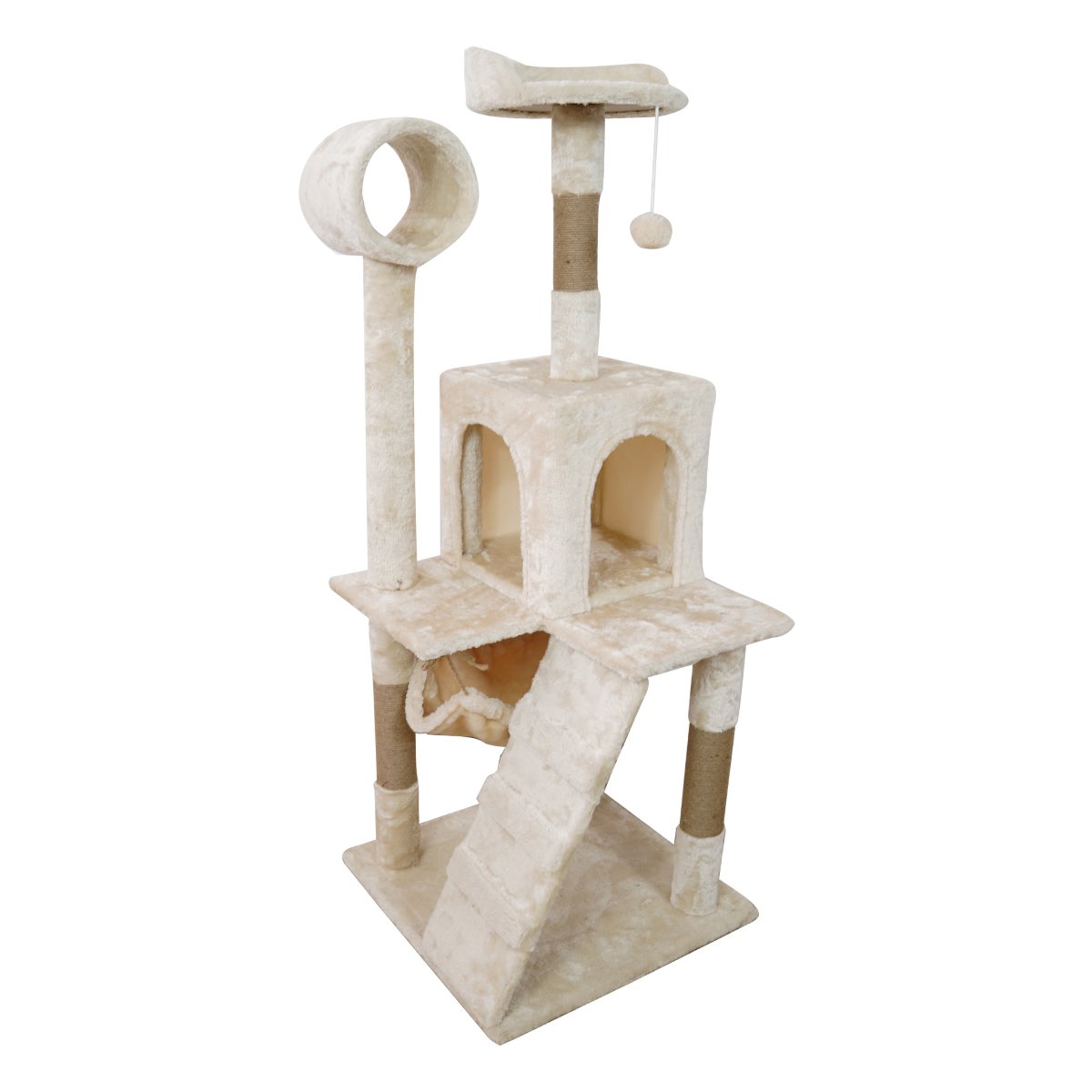 V240-CAT-EJT-363-BGE-71100-00 Furtastic 135cm Cat Tree Scratching Post - Beige - Image 1