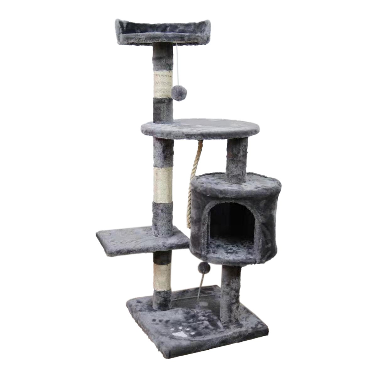V240-CAT-EJT-364-SGY-71105-00 Furtastic 110cm Cat Tree Scratching Post - Silver Grey - Image 1