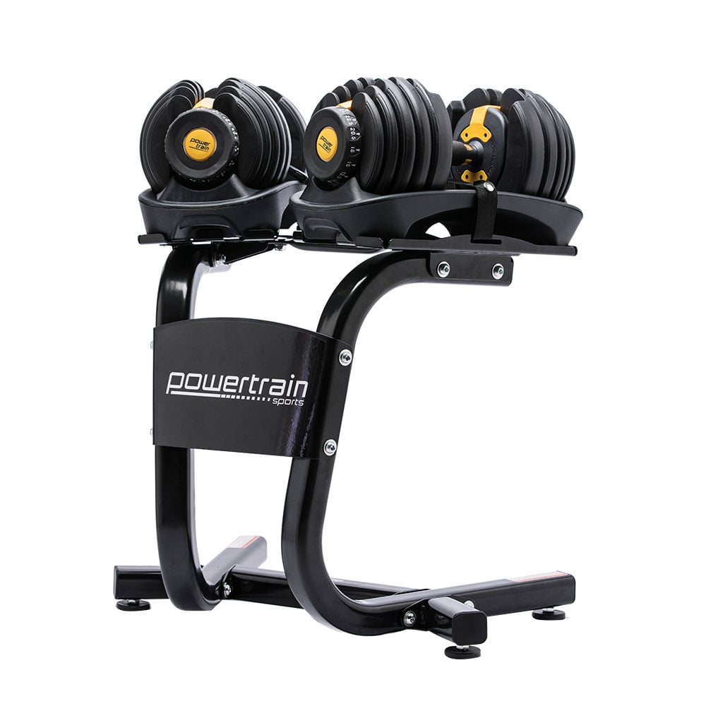 V240-DMB-BF1-024-2S-GD-71466-00 Powertrain 48KG Adjustable Dumbbell Set With Stand - Gold - Image 1
