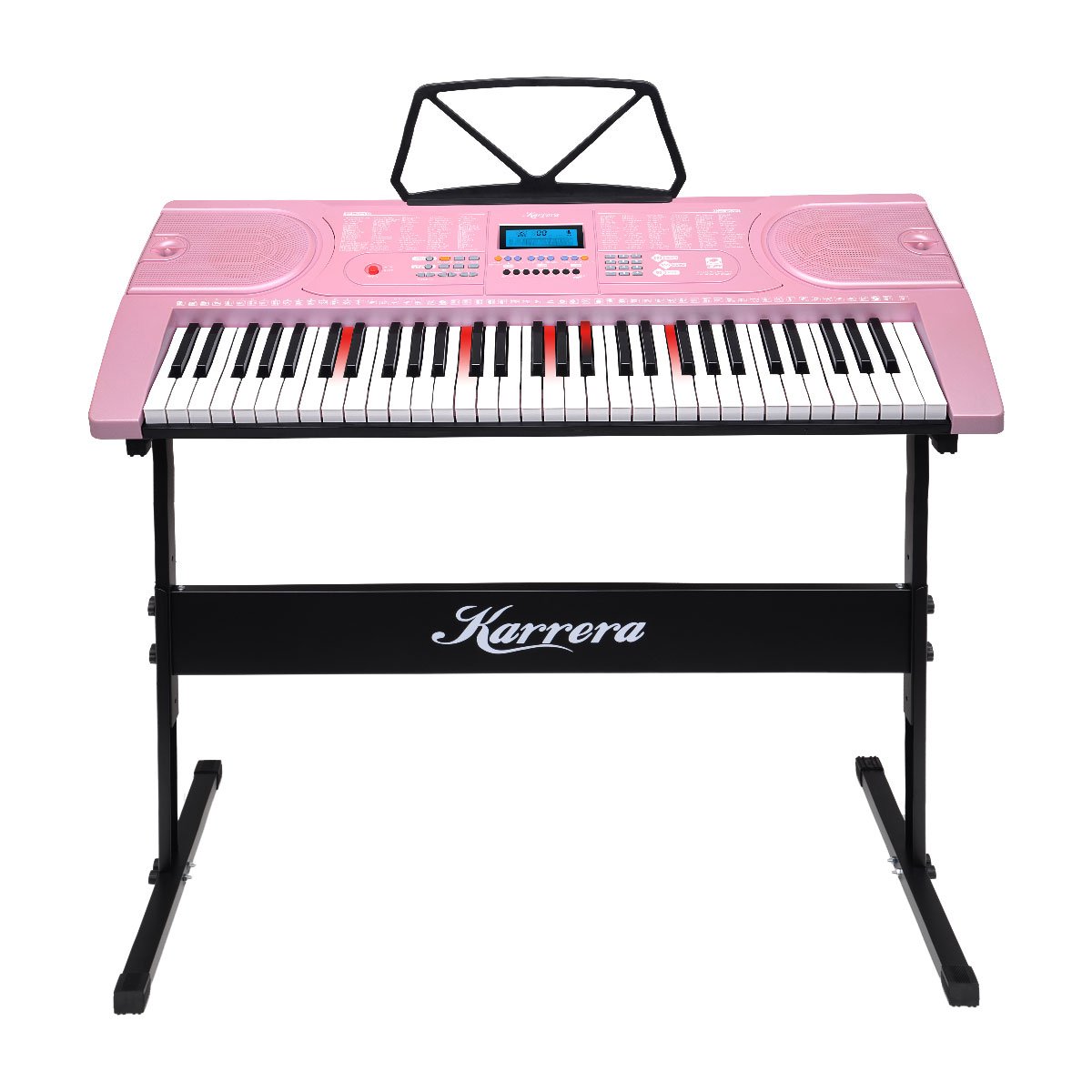 V240-EKB-CHJ-61-PK-LED-71668-00 Karrera 61 Keys Electronic LED Piano Keyboard with Stand - Pink - Image 1