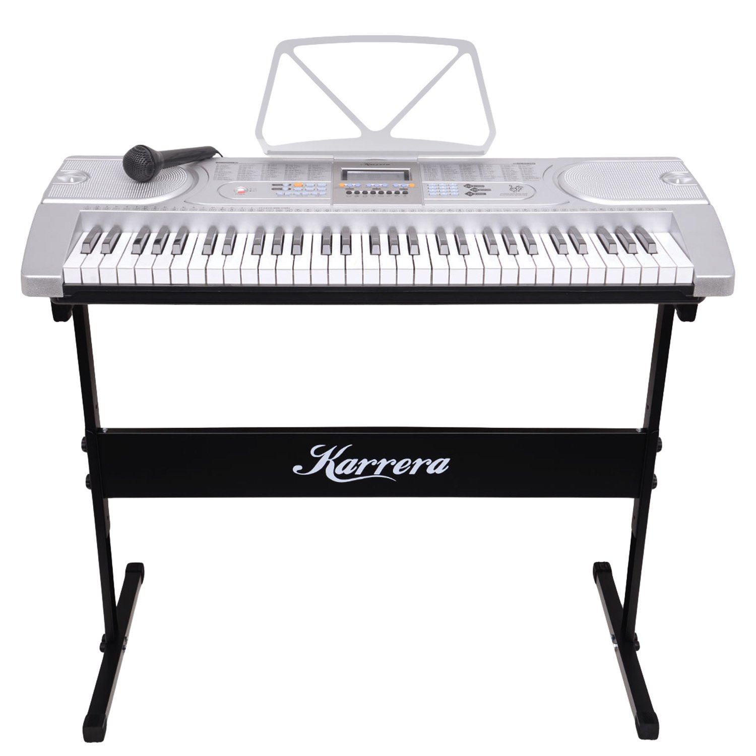 V240-EKB-CHJ-61-SL-202503101306-00 Karrera 61 Keys Electronic Keyboard Teaching Piano with Electric Stand in Silver CHJ-61 - Image 1