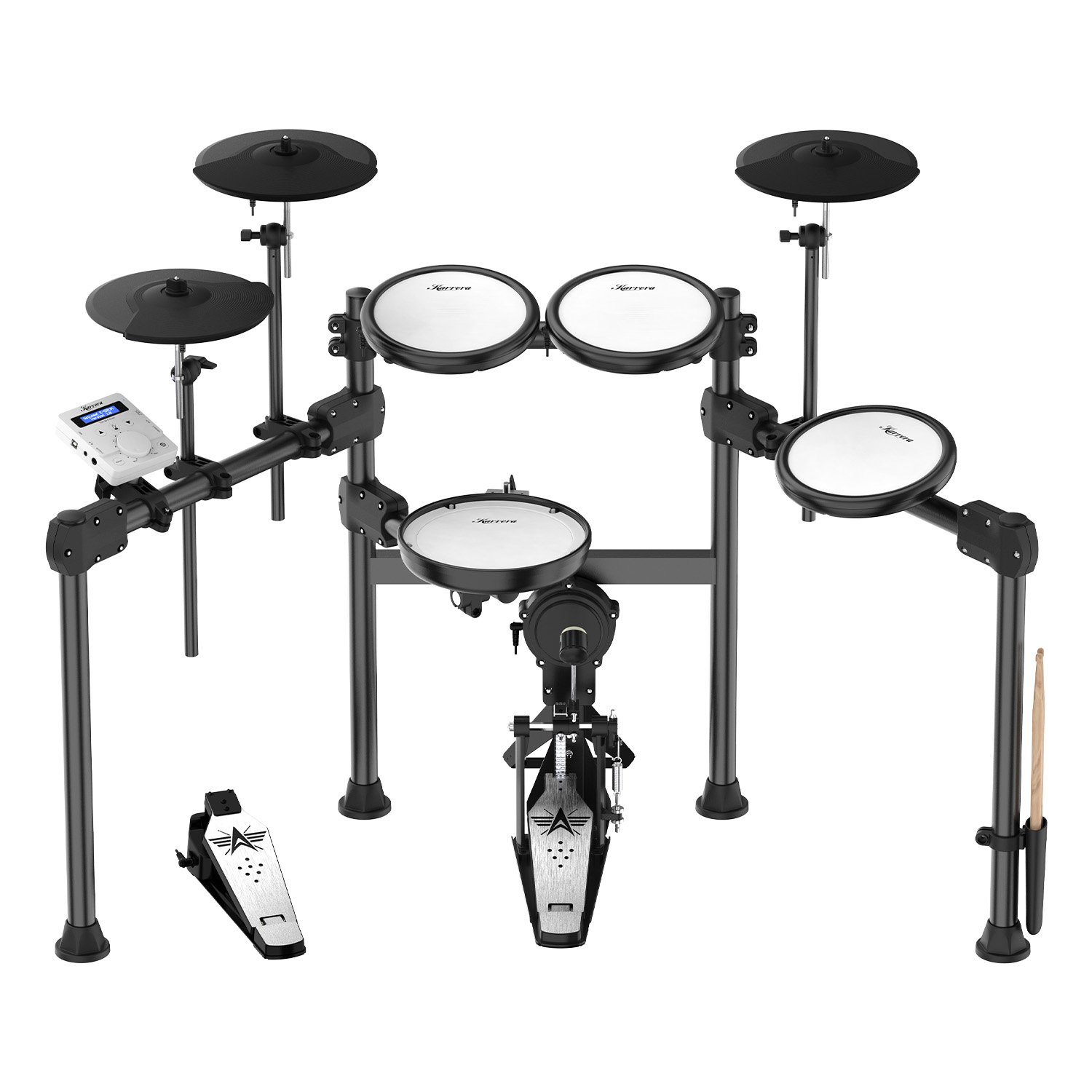 V240-ELE-DRM-X23-96067-00 Karrera X23 Electronic Drum Kit with Sound Module, 3 Toms, Snare Quiet Mesh Drum Heads, Cymbals & Pedal - Image 1