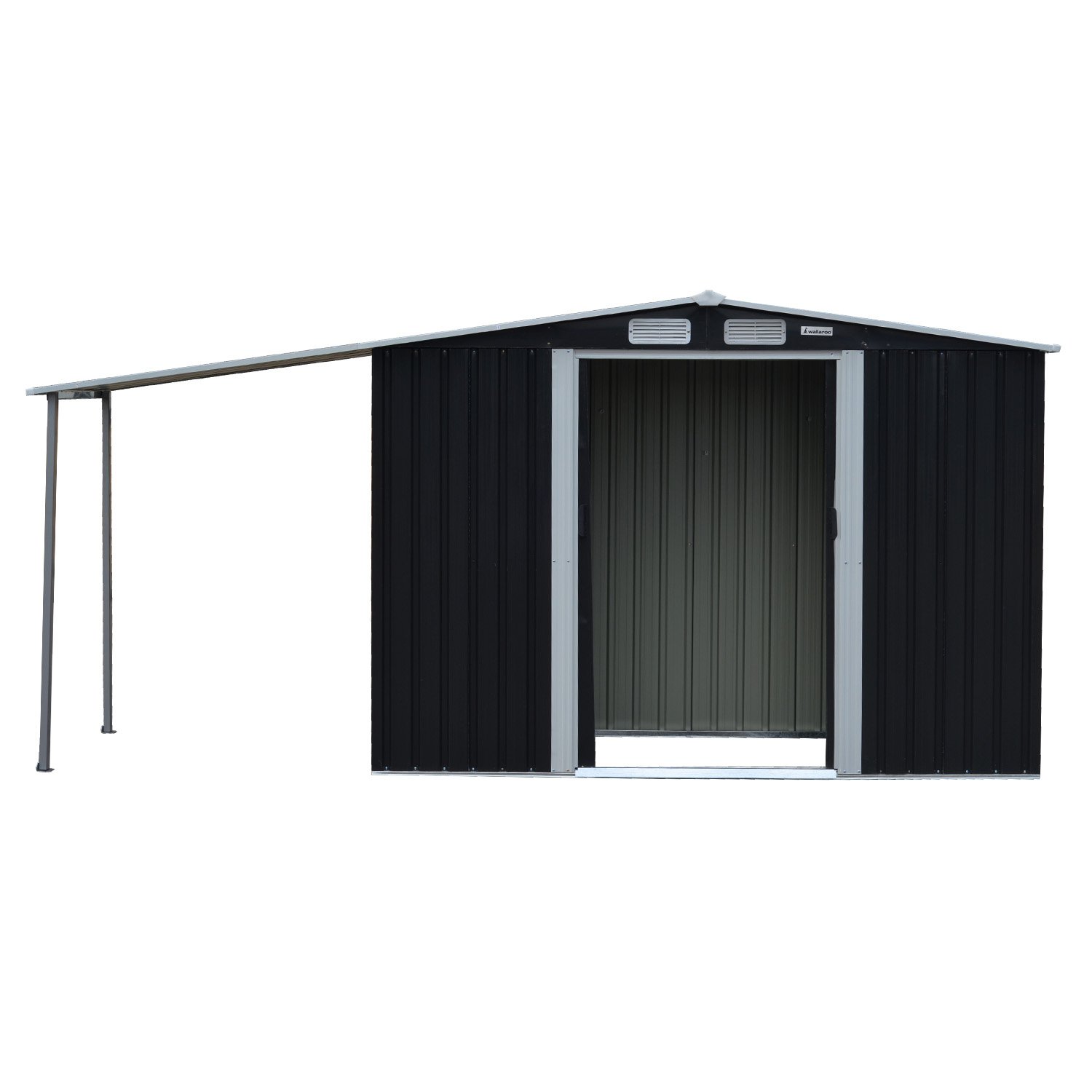 V240-GSS-BSW-48O-BK-73567-00 Wallaroo 4x8ft Zinc Steel Garden Shed with Open Storage - Black - Image 1