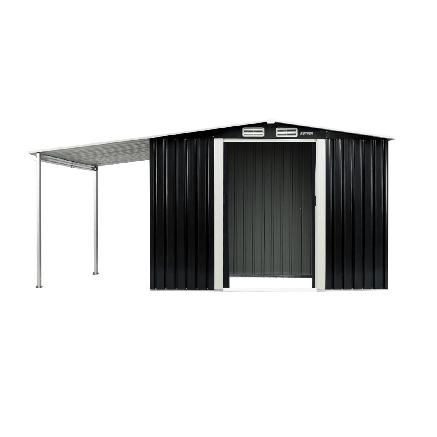 V240-GSS-BSW-68O-BK-73571-00 Wallaroo 6x8ft Zinc Steel Garden Shed with Open Storage - Black - Image 1