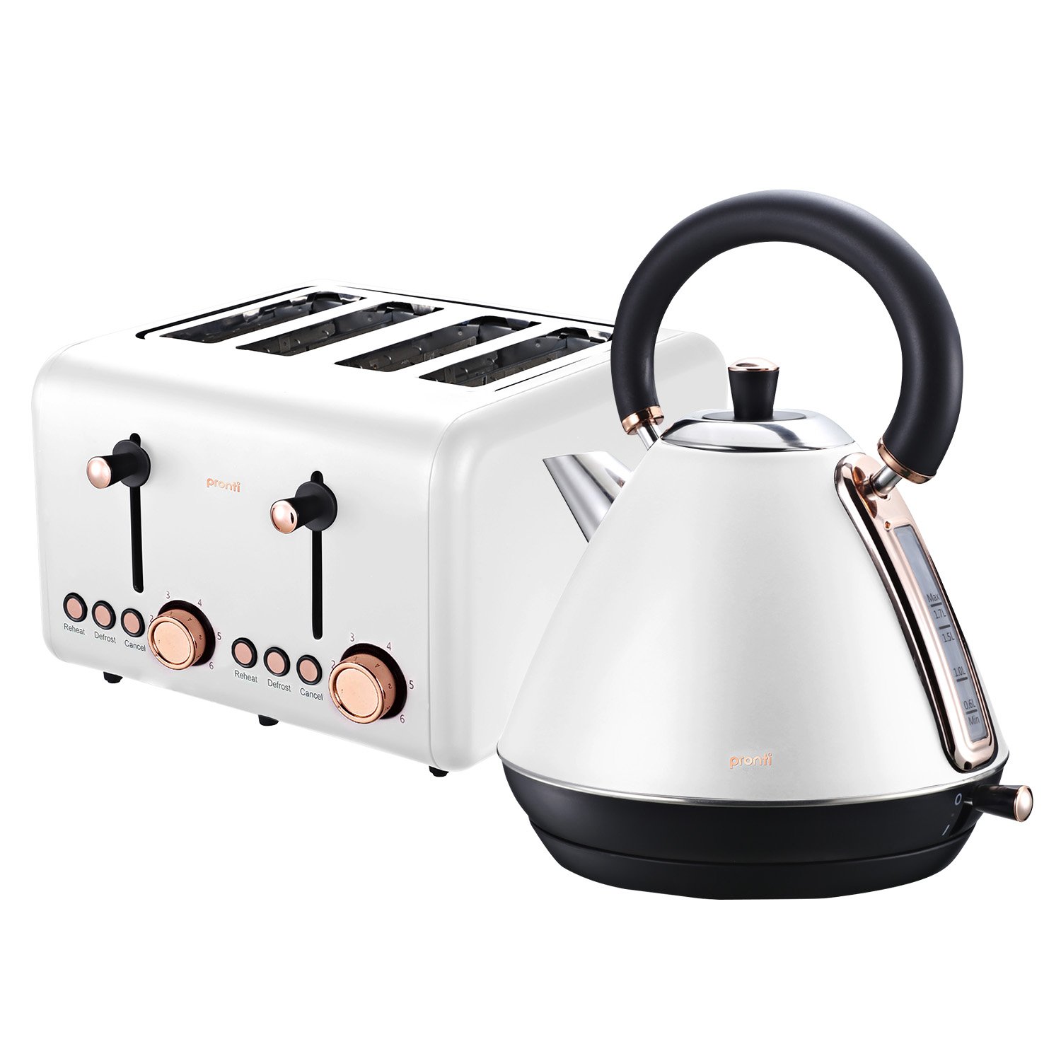 V240-KTL-TSR-COM-WH-73402-00 Pronti Rose Trim Collection Toaster & Kettle Bundle - White - Image 1