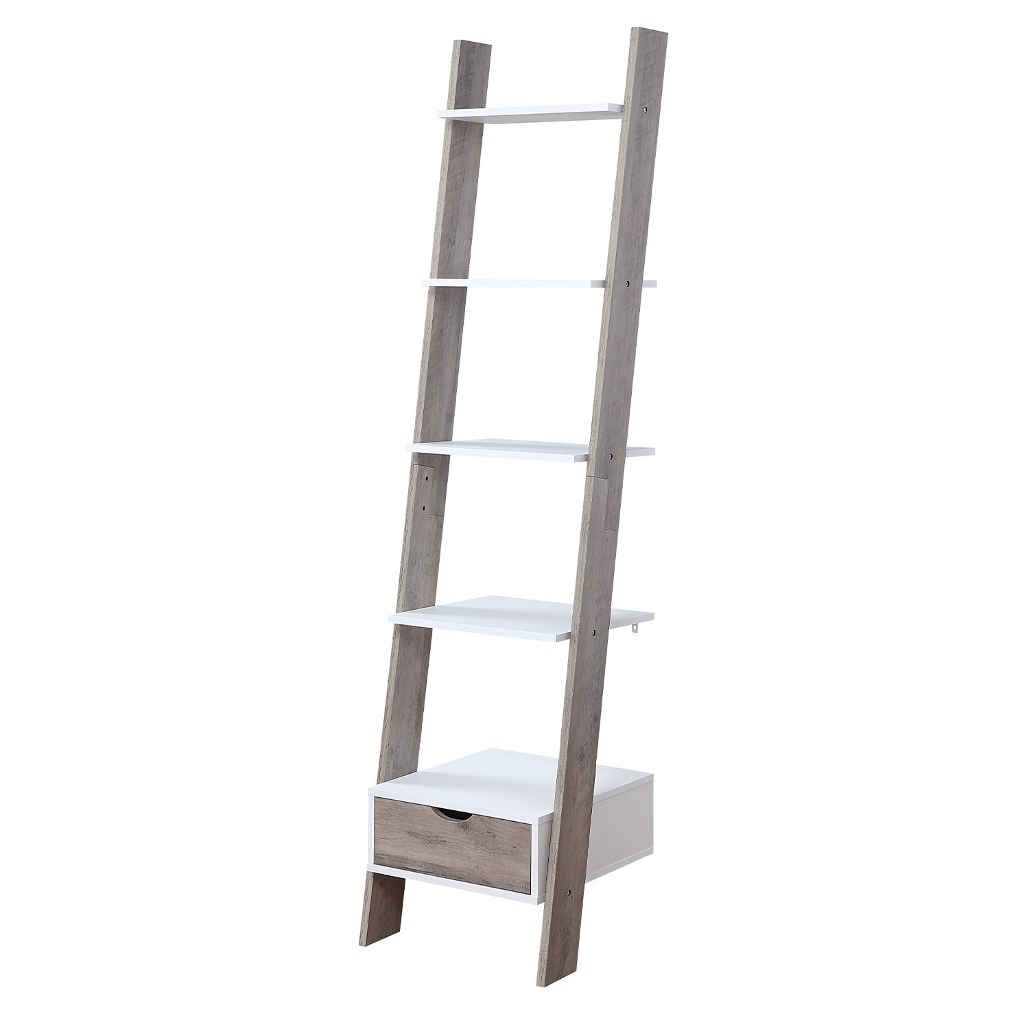 V240-LDS-120-06-WHOK-202505071212-00 Sarantino Mira 5-tier Ladder Shelf In White And Grey Oak - Image 1