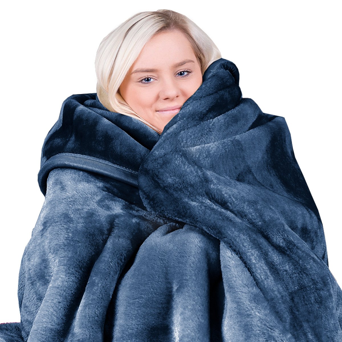 V240-MNKHV-NY-202506190346-00 Laura Hill 800-gsm Faux Mink Throw Rug Blanket Queen Size Double-sided Large 220 X 240cm Heavy - Blue - Image 1