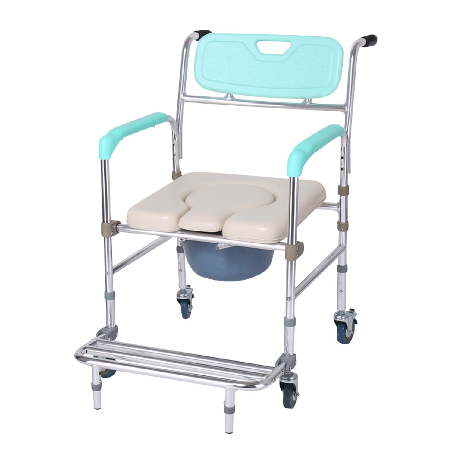 V240-SHC-MAS-050-24L-167582-00 Orthonica Commode Chair With Castors Aluminium Frame Footrest Soft Push Handles - Image 1