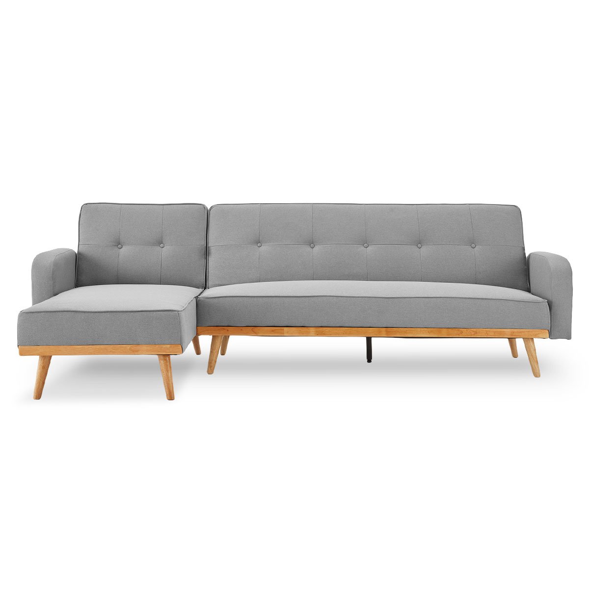 V240-SOFA-M2570-LNN-LGY-73508-00 Sarantino 3-Seater Corner Sofa Bed with Chaise Lounge - Light Grey - Image 1