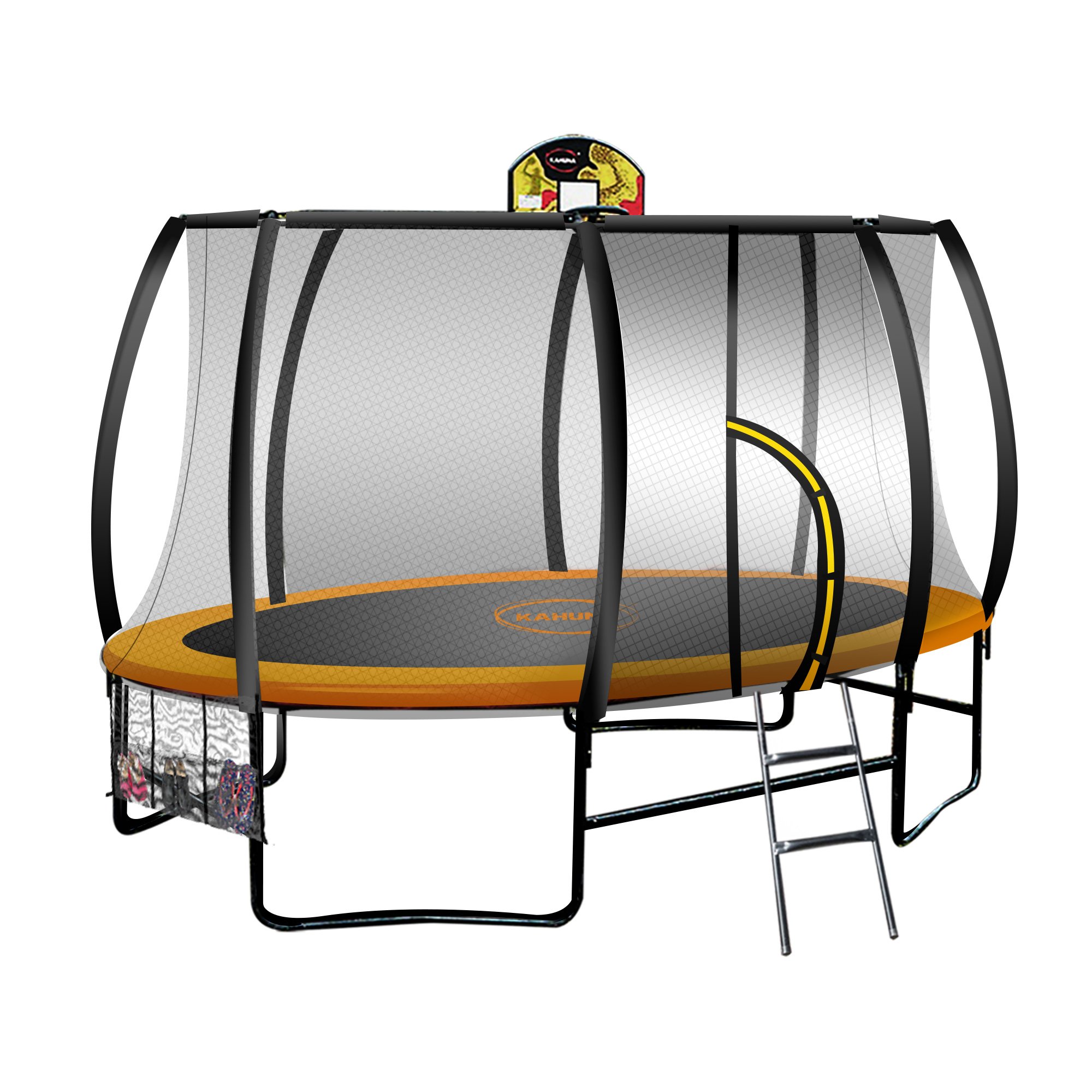 V240-TRA-FJP-OVL-814-BB-68230-00 Kahuna 8ft X 14t Outdoor Orange Oval Trampoline With Safety Enclosure And Basketball Hoop Set - Image 1