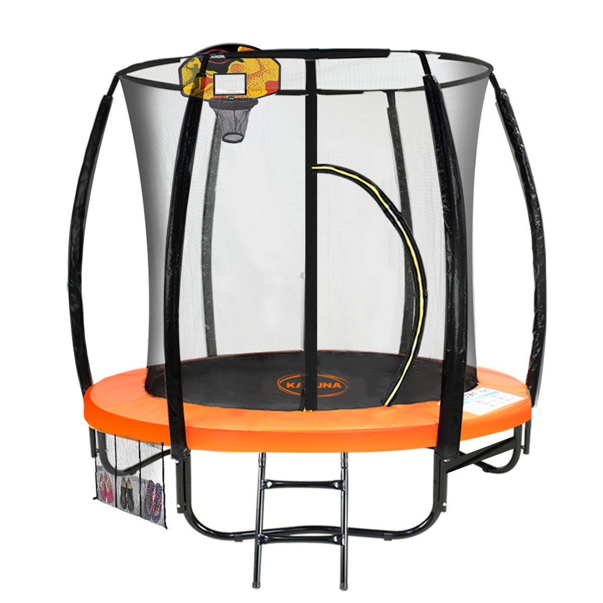 V240-TRA-KAH-06-OR-BB-68306-00 Kahuna Classic 6ft Outdoor Round Orange Trampoline Safety Enclosure And Basketball Hoop Set - Image 1